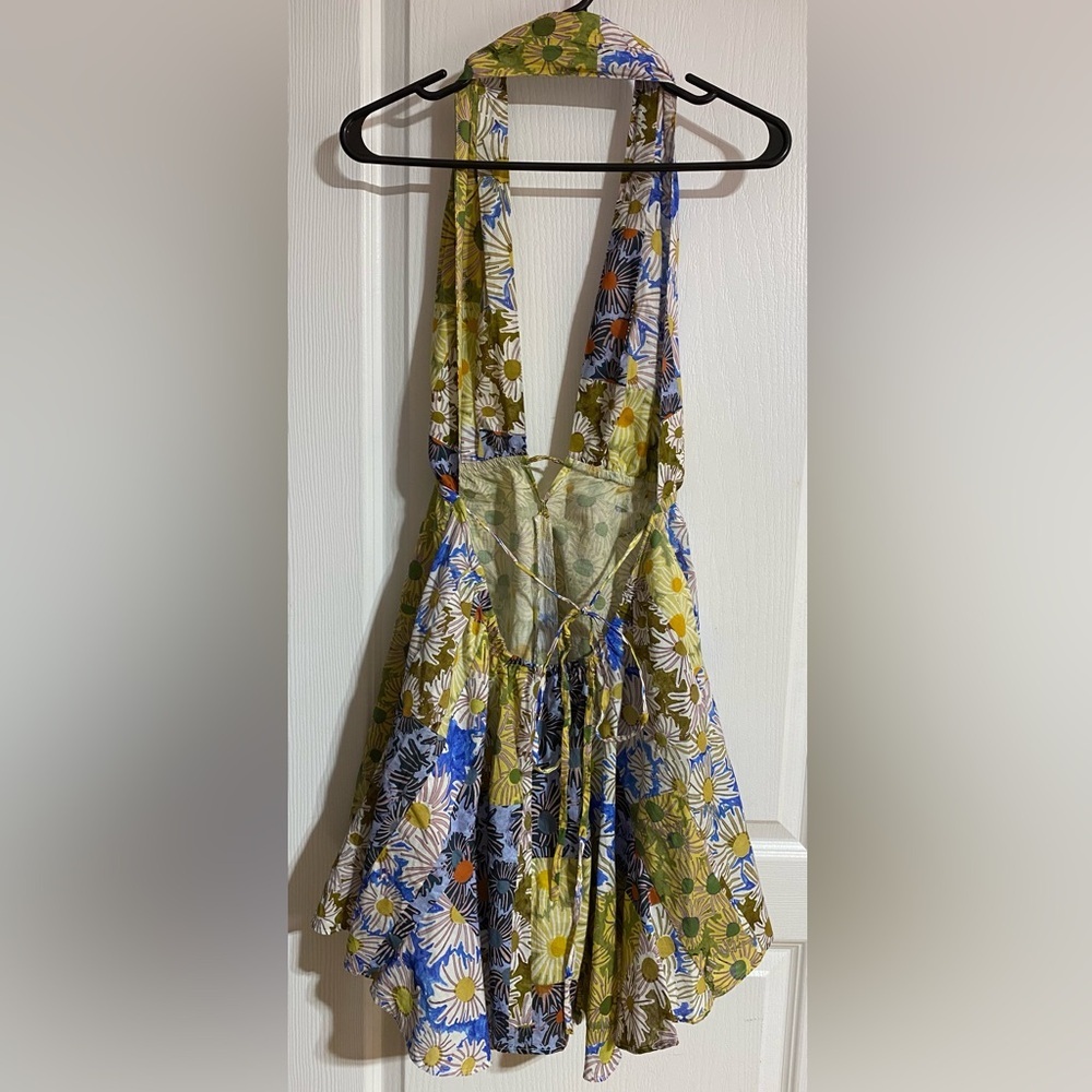 Zara Halter High Low Backless Flowy Floral Beachy Lightweight Mini Dress Size XL - Picture 9 of 13